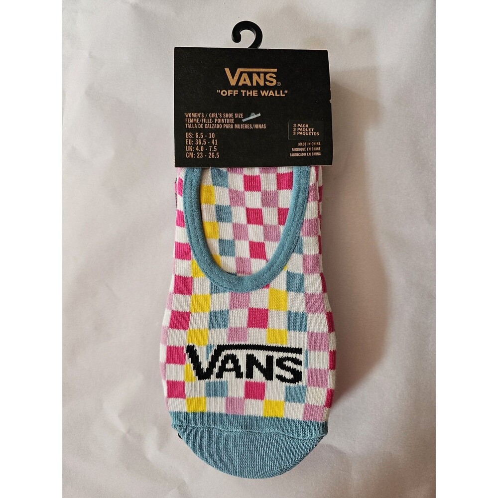 Vans Womens No Show Socks 3 Pair Multicolor Checkerboard Shoe Size 6.5 to 10